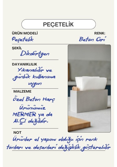 El Yapımı Beton Gri Alçı Peçetelik Minimal Masa Ve Mutfak Dekoru Kafe & Bar İçin Beton Gri