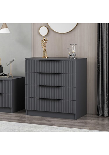 Kale Plus Şifonyer 4 Çekmece Antrasit Mebran Çizgili