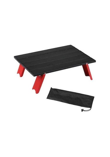 Pazly Yüksek Kalite Siyah & Kırmızı Alüminyum Katlanır Plaj Masa - Mini Kamp Ve Seyahat Masası Kırmızı - Siyah