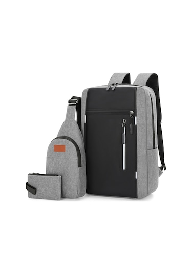 Yifomall Usb Şarjlı 16" Laptop Çantası Seti: Dayanıklı Oxford Kumaşlı Sırt Çantası + Askılı Çanta + El Çantası Mavi 3'lü Paket MAVİ