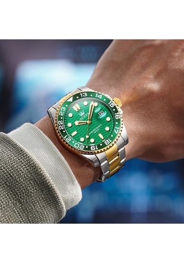 Novahub Olevs 3610 Erkekler Çelik Kayış Aydınlık Su Geçirmez Kuvars Saat Yeşil Altın Çok Renkli Çok Renkli