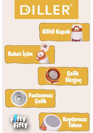Dıller 500 Ml Rahat İçim Paslanmaz Çelik Termos Kilitli Kapak Çelik Süzgeçli -ffdıllerd9214 Çok Renkli