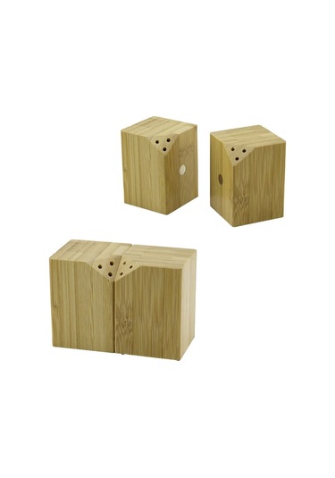 5x5cm--y:7cm 2pcs Mıknatıslı İkiz Ahşap Bambu Baharatlık - Tuzluk 5365 Çok Renkli