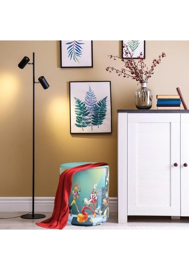 Looney Tunes Teams Singing Puf Warner Bros Lisanslı, Süet Kumaş, Uluslararası Solmama Sertifikası Çok Renkli