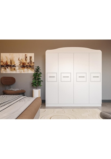 Line 4 Kapaklı 2 Çekmeceli 12 Bölmeli Dolap Beyaz Çıtalı
