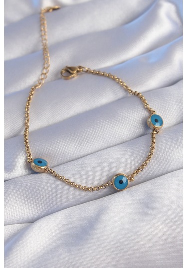 316l Çelik Gold Renk Nazar Boncuk Tasarımlı Bileklik - Tj-bb6100 Diğer