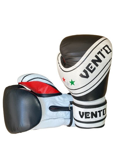 Vento Fury Hakiki Deri Boks Ve Kick Boks Eldiveni Siyah Beyaz Siyah - Beyaz