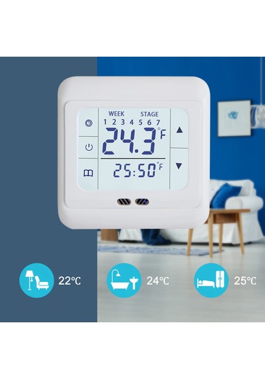Jeemson Elektrikli Isı Kontrol Cihazı, Dokunmatik Lcd Ekranlı, 16a, 3600w, 1 C Hassasiyetli, 7 Gün Programlanabilir, Odalar İçin Sıcaklık Regülatörü
