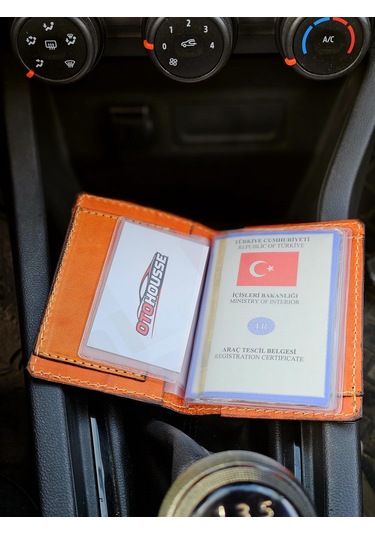 Otohousse Hakiki Deri Ruhsatlık Erkek Kadın Cüzdan Turuncu