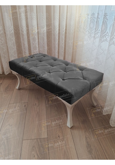 Kapitoneli Ayak Ucu Kapı Önü Antre Bench Puf Beyaz Ayak 120 45 Antrasit
