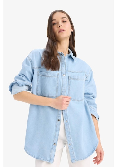 DeFacto Cepli Çıtçıtlı Gömek Jean Ceket E0952AX25SPNM39 Mavi