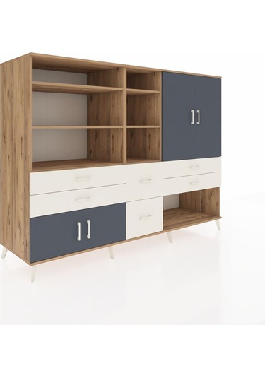 Kronos Dolap 10 Raflı 6 Çekmeceli 4 Kapaklı 220x59x163 Çam-antras Çam-antrasit/aytaşı