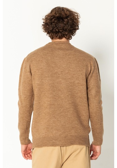 Erkek Kaşmir Dokulu Bisiklet Yaka Şık Triko Kazak Camel