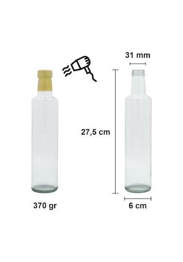 Afracam Dorika Şeffaf 500 ML Cam Şişe Kapak Kapüşon 30 Adet