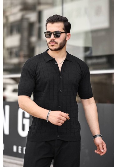 Tex Republic Erkek Siyah Örme Kumaş Gömlek Siyah