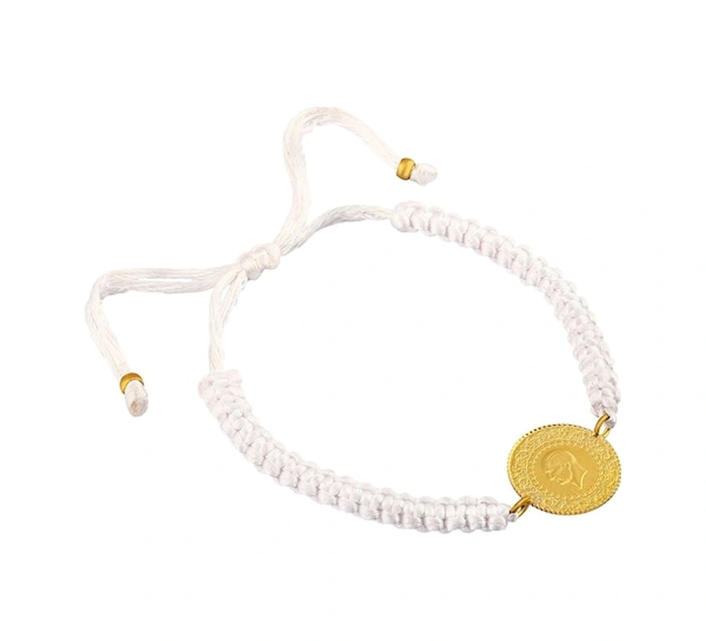 Agakulche 22 Ayar Yarım Altınlı Beyaz İpli Bileklik