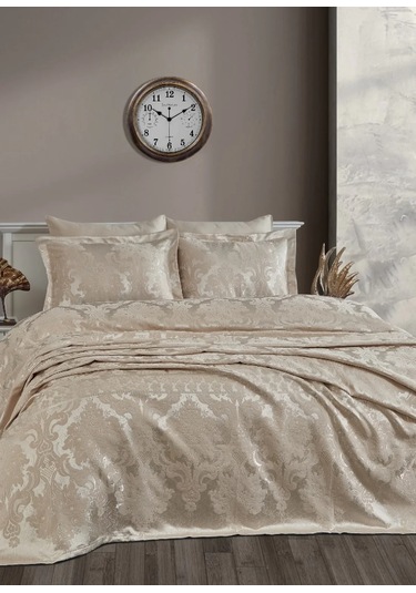 Dantela Hazel Şönilli Jakarlı Yatak Örtüsü Vizon Vizon