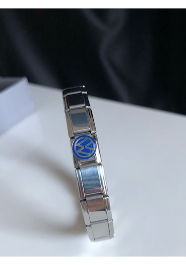 Erkek Kadın Çelik Bileklik - Wolksvagen Logo Model Italy Nomi Charm Çelik Bileklik Gümüş