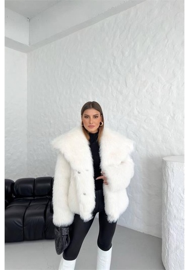 Kadın Yüksek Kalite İthal Kürk Mont Dpnbg037 Ekru