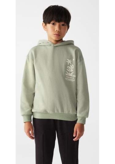 Erkek Çocuk Kapüşonlu Botanik Sweatshirt-13019-yeşil Yeşil