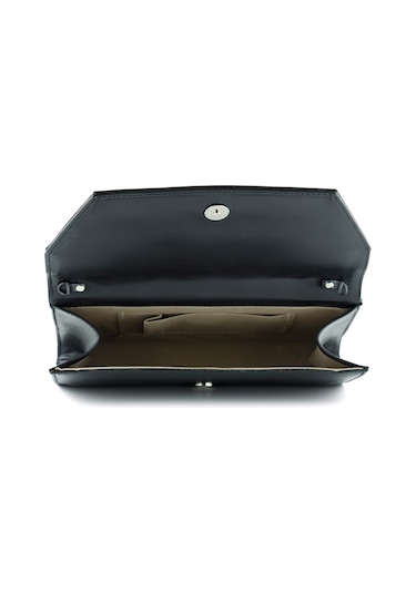 Erkan Saçmacı Siyah Zincir Askılı Manyetik Kapaklı İç Cepli Zarif Abiye El Çantası Siyah