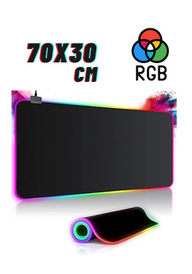 Rgb Düz Siyah Su Geçirmez 70x30 Gaming Işıklı Oyuncu Mousepad