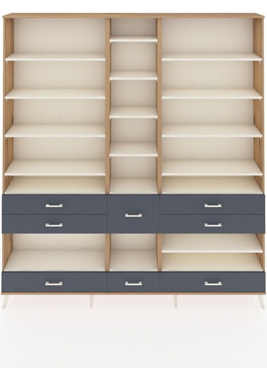 Arges Dolap 19 Raflı 8 Çekmeceli 220x30x243 Çam-aytaşı/antrasit Aytası/antrasıt