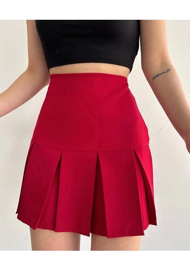 Altı Geniş Pileli Etek Bordo S24729 Bordo