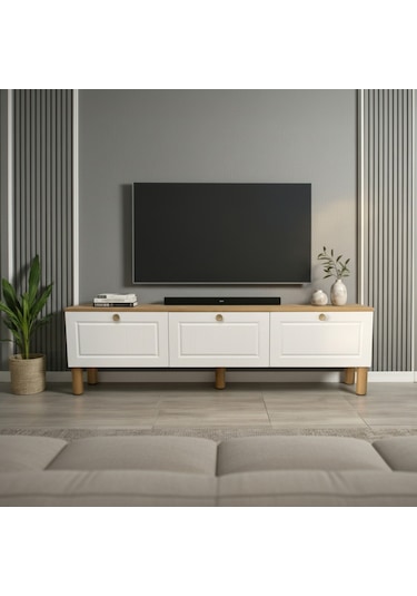 Zenith Membran Mdf Kapaklı Modern Tv Ünitesi - Beyaz Beyaz