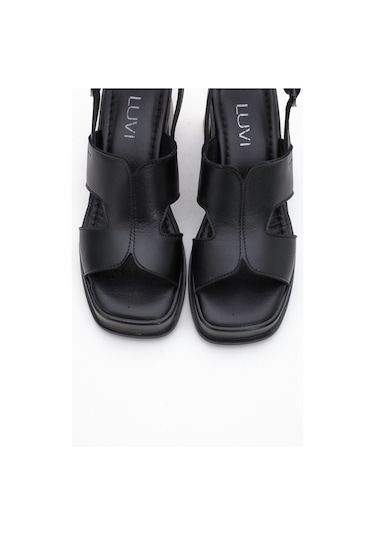 Luvishoes Luvi Shoes Kevın Siyah Cilt Hakiki Deri Kadın Platform Topuklu Sandalet Siyah Deri