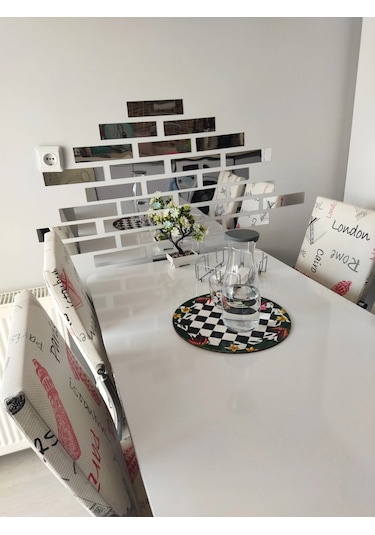 Tuğla Desenli Dekoratif Aynalı Gümüş Pleksi 10'lu