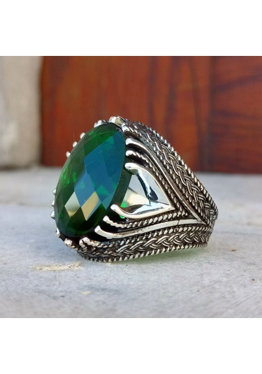 Fkgümüş Yeşil Taşlı Erkek Yüzük