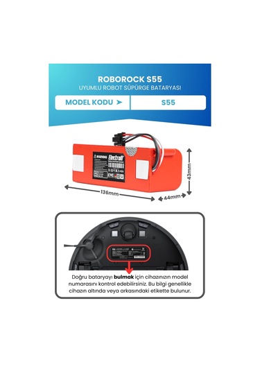 Roborock S55 Uyumlu Batarya 5200mah Pil Kutulu Robot Süpürge Bataryası