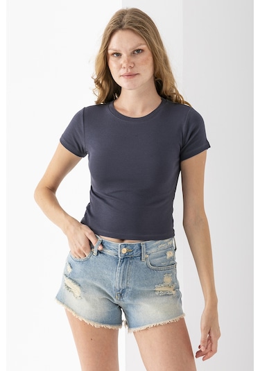 Giysa Kadın Bisiklet Yaka Pamuklu Basic Body Füme - 25873 Füme