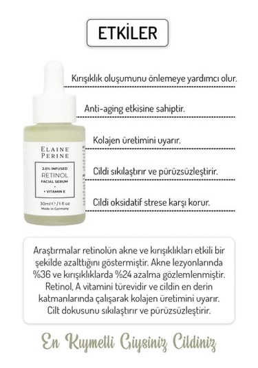 Elaine Perine %2 Retinol Serum Kırışıklık Önleyici Akne Yaşlanma
