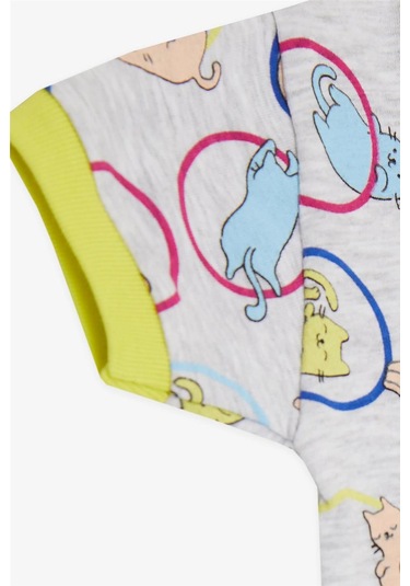 Breeze Kız Bebek Kısa Kollu Tulum Sevimli Kedicik Desenli 0 3 Ay 6 Ay, Açık Gri Melanj Açık Gri Melanj