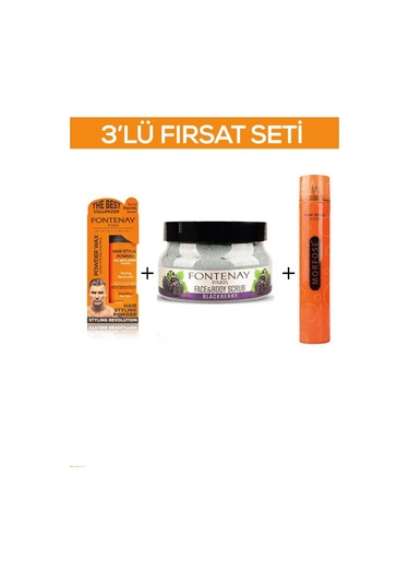 Fontenay Pudra Toz Wax Turuncu 20gr + Face And Body Scrub Böğürtlen 350ml +saç Spreyi 400ml 3'lü Set