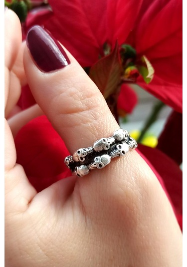 Antik Gümüş Kaplama Kurukafalar Şekilli El Yapımı Ayarlanabilir Yüzük