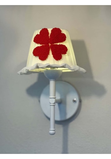 Kalpli Yonca Osmanlı İpeği Fırfırlı Kablosuz Pilli Aplik - Alt Beyaz Krem