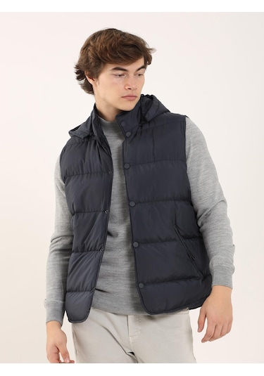 Dufy Lacivert Erkek Regular Fit Dik Yaka Yelek Mont - 96668 Lacivert