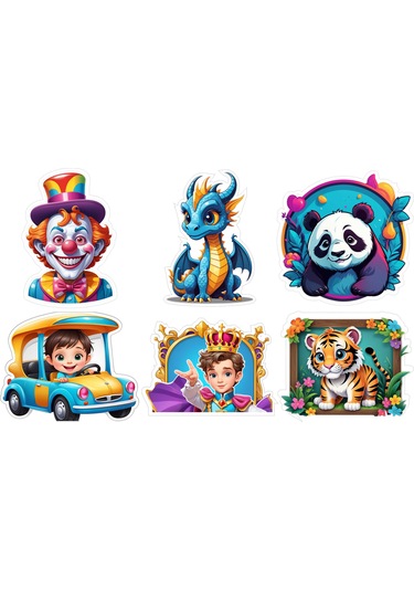 6 Adet Erkek Çocuk Sticker V3 Etiket Yapıştırma Sticker Defter Dolap Masa 10x10 Cm Çok Renkli