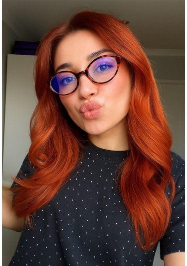 Stil Gözlük Metal Aksesuarlı Leopar Desenli Elips Gözlük Mavi Işık Korumalı Ce Belgeli Kahverengi