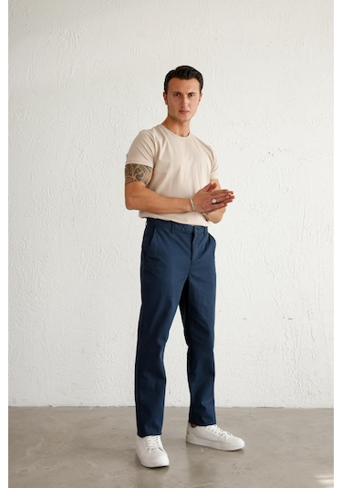 Braccas Erkek Armürlü Slim Fit Lacivert Pantolon Lacivert