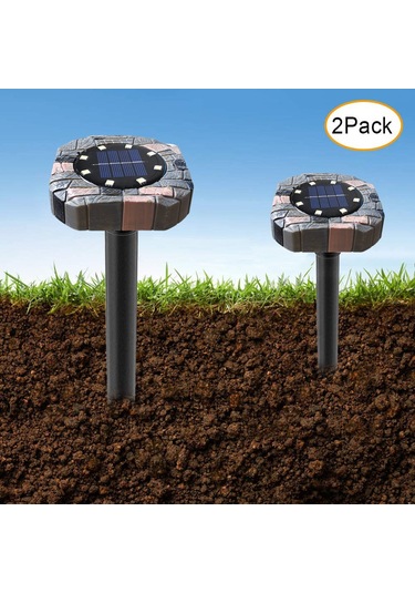 Geeroyoo 2'li Paket Güneş Enerjili Ultrasonik Gönüllü Kovucu, Led Toprak Lambası, Beyaz Işık, 200-400 M² Kapsama Alanı, Ip44 Su Geçirmez
