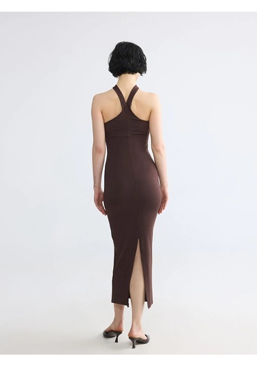 LC Waikiki Kahverengi Halter Yaka Bodycon Elbise