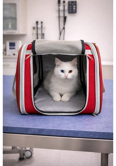 Şeffaf Pencereli Nefes Alabilir Kedi Taşıma Çantası Kırmızı