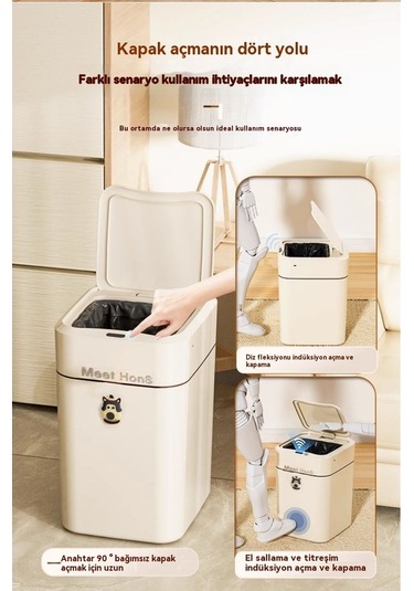 Didadodo Pratik Sensörlü Tam Otomatik Çöp Kovası 20l-krem Beyaz 11 Cream White