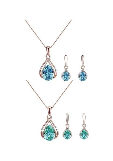 Yeşil 1 Takım Gelin Kolye Küpe Geometrik Rhinestone Takı Düğün İçin Hafif Parlak Takı Seti Yeşil