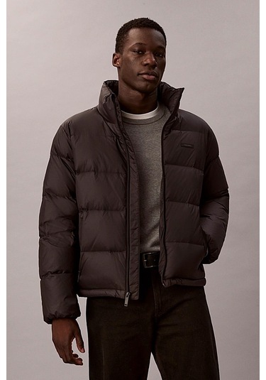 Erkek Regular Fit Dik Yaka Aplike Logolu Şişme Mont - Siyah Black