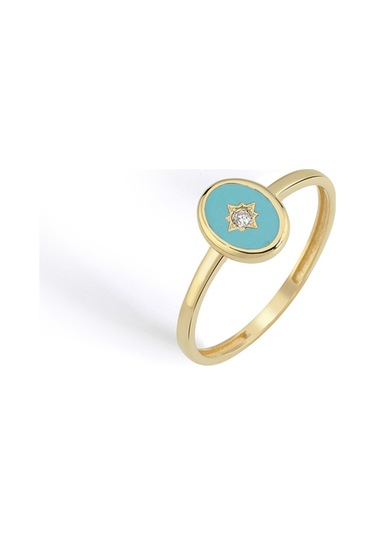 8 Ayar Oval Tasarımlı Mineli Kadın Altın Eklem Yüzük Altın